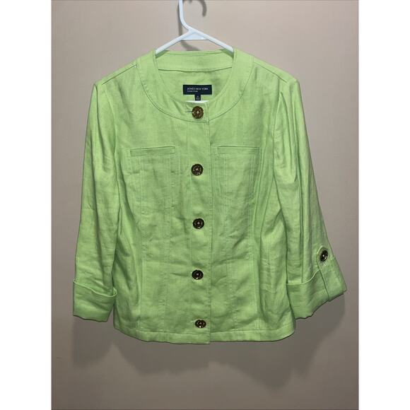 Jones New York Women's 100% Linen Utility Jacket M Gold Buttons Preppy Classy - Picture 2 of 13